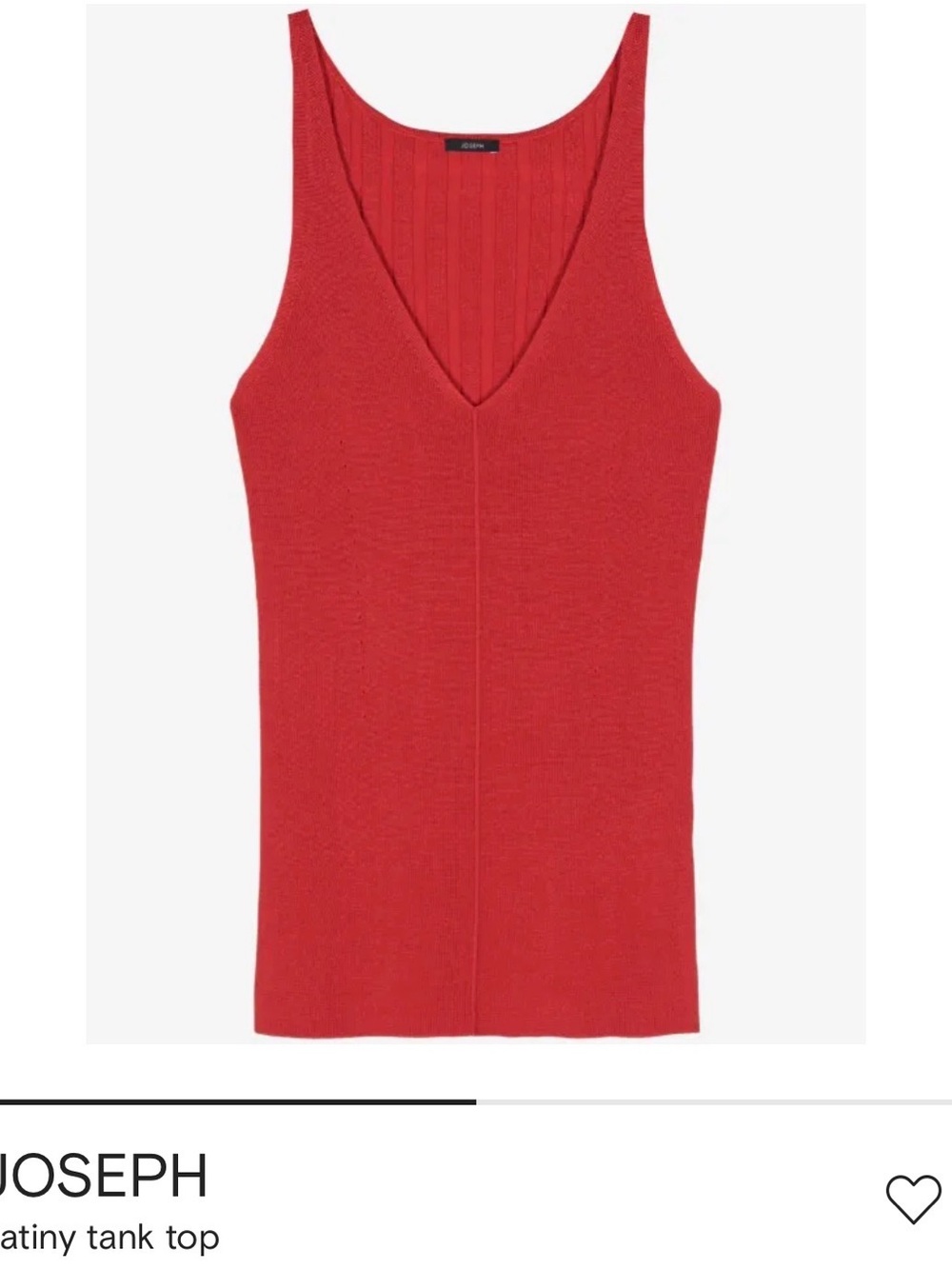 JOSEPH Red V-Neck Ribbed Tank Top size medium